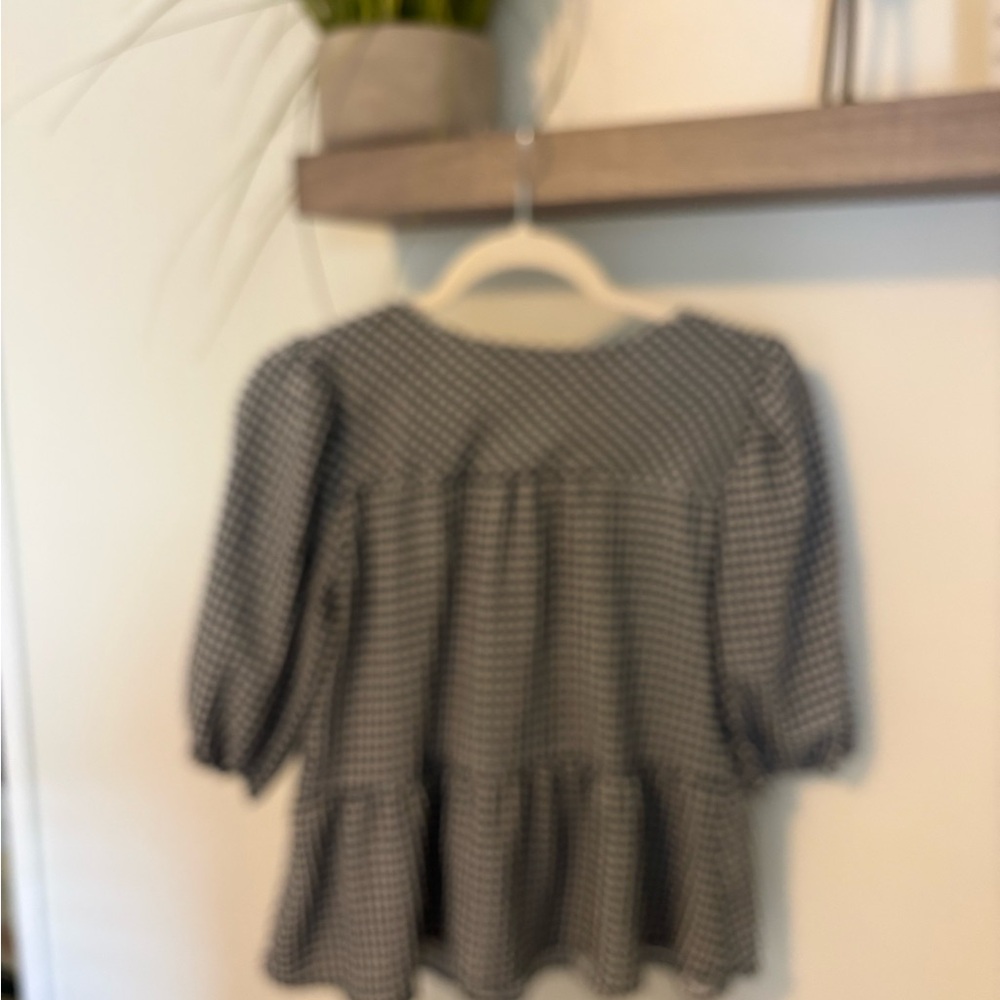 Monteau Black and White Gingham Peplum Top with Bow Ties - Picture 4 of 4